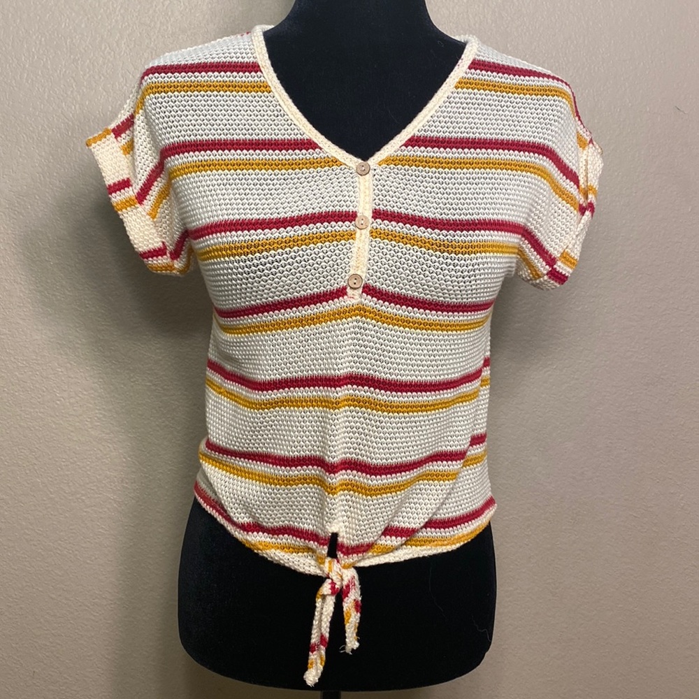 Women’s #LoveWins V-Neck Knit Top, Cuff Sleeves, Tie Waist, size XS